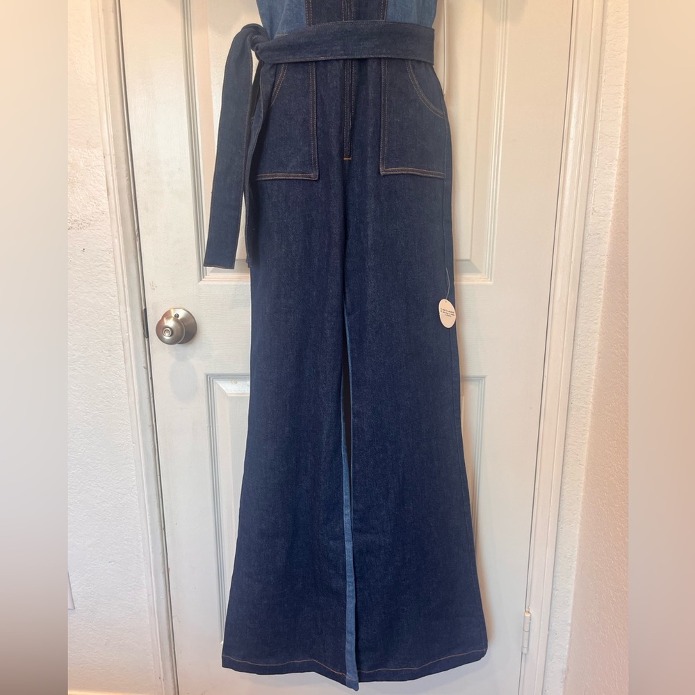 NEW Rare Stoned Immaculate Blue Jean Baby Denim Jumpsuit 70s Flared-Small/4-NWT - Picture 7 of 16